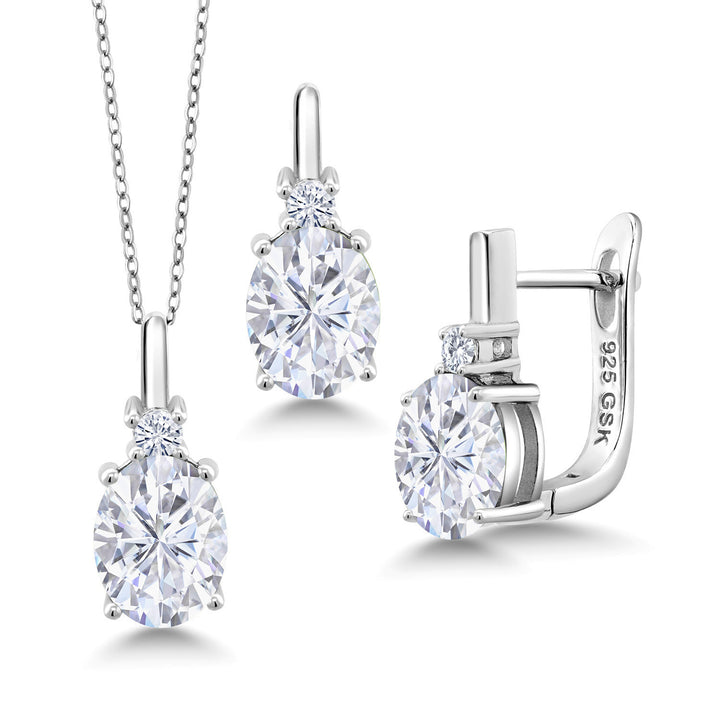 White Moissanite - April_Pendant Earrings Set in 925 Sterling Silver