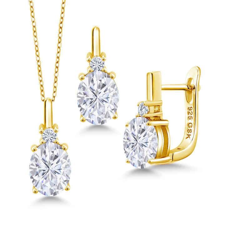 White Moissanite - April_Pendant Earrings Set in 925 Yellow Gold Plated Silver