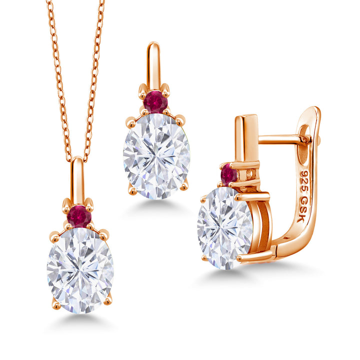 White Moissanite - April_Pendant Earrings Set in 925 Rose Gold Plated Silver