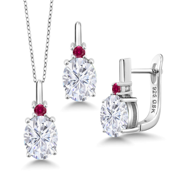 White Moissanite - April_Pendant Earrings Set in 925 Sterling Silver