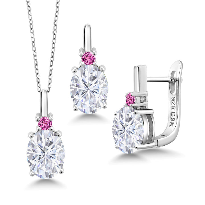 White Moissanite - April_Pendant Earrings Set in 925 Sterling Silver