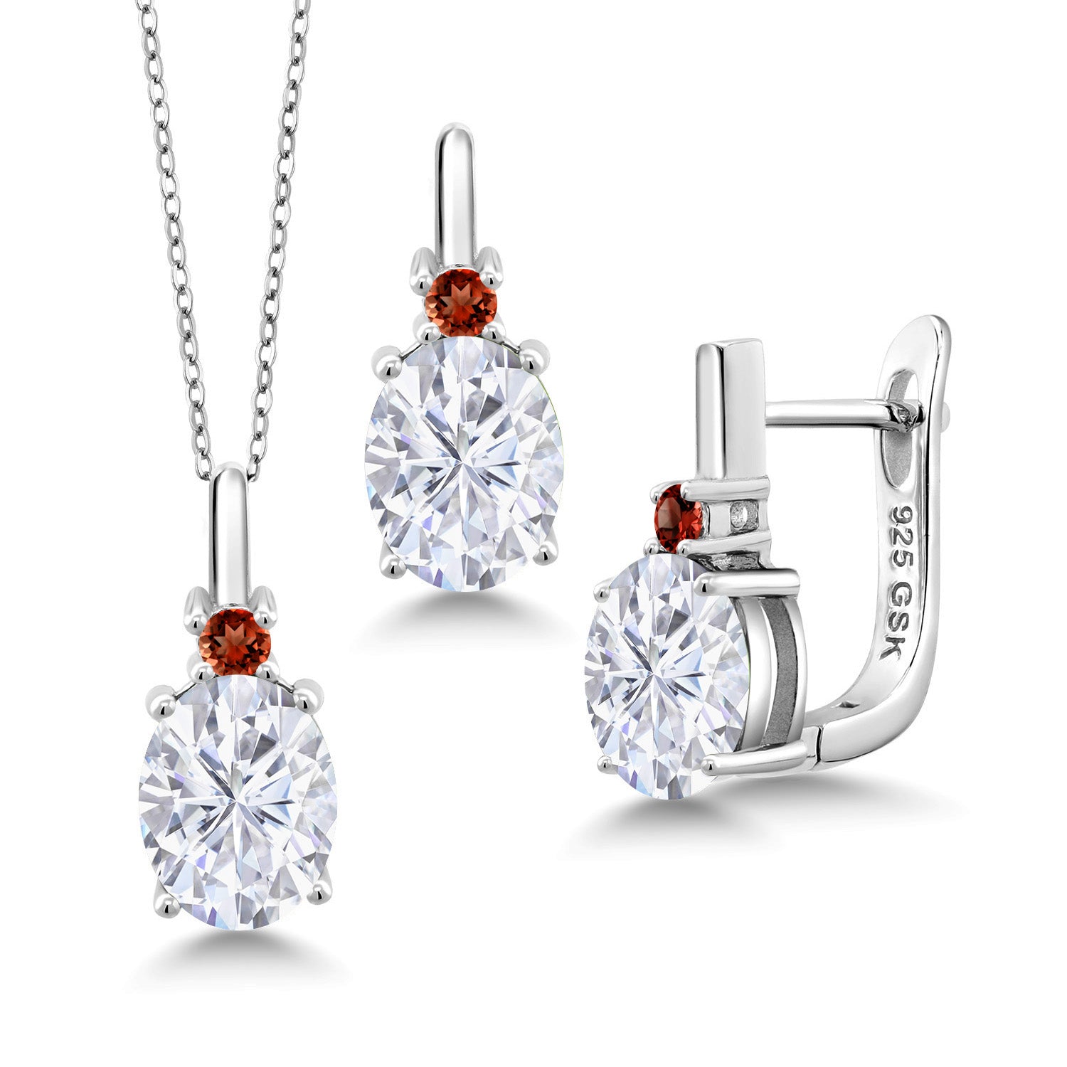 White Moissanite - April_Pendant Earrings Set in 925 Sterling Silver
