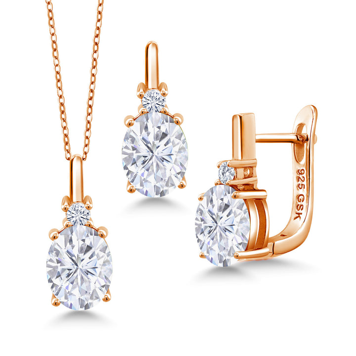 White Moissanite - April_Pendant Earrings Set in 925 Rose Gold Plated Silver