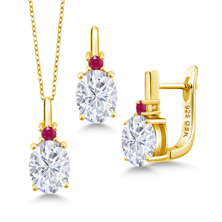 White Moissanite - April_Pendant Earrings Set in 925 Yellow Gold Plated Silver