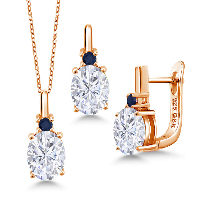White Moissanite - April_Pendant Earrings Set in 925 Rose Gold Plated Silver