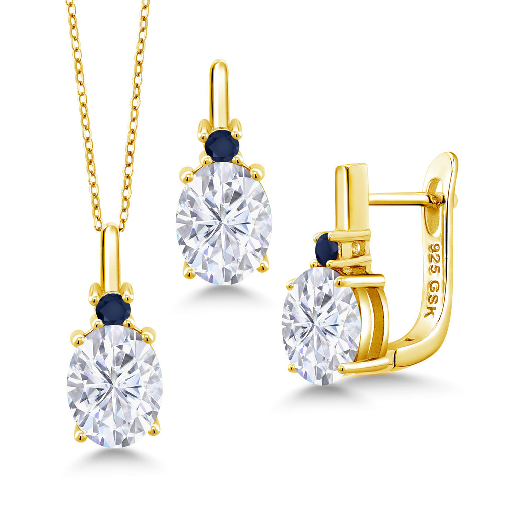 White Moissanite - April_Pendant Earrings Set in 925 Yellow Gold Plated Silver