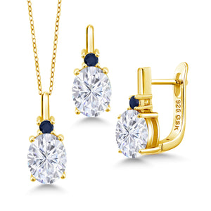 White Moissanite - April_Pendant Earrings Set in 925 Yellow Gold Plated Silver