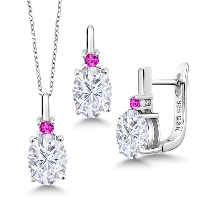 White Moissanite - April_Pendant Earrings Set in 925 Sterling Silver