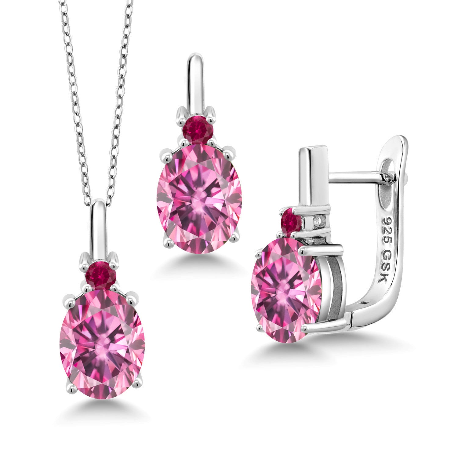 Pink Moissanite - April_Pendant Earrings Set in 925 Sterling Silver