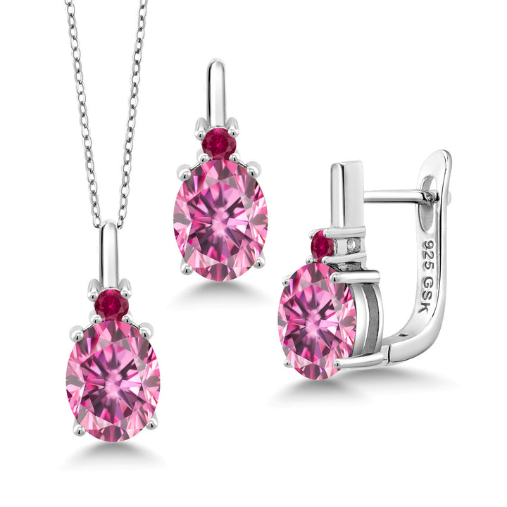 Pink Moissanite - April_Pendant Earrings Set in 925 Sterling Silver