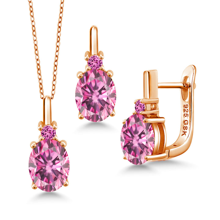 Pink Moissanite - April_Pendant Earrings Set in 925 Rose Gold Plated Silver