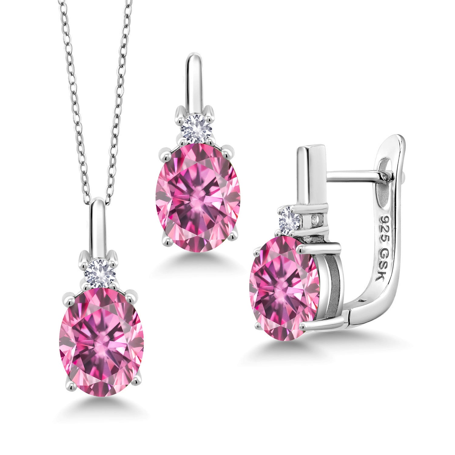Pink Moissanite - April_Pendant Earrings Set in 925 Sterling Silver
