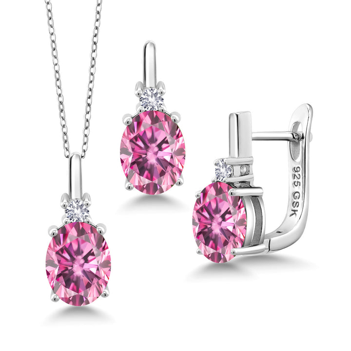 Pink Moissanite - April_Pendant Earrings Set in 925 Sterling Silver