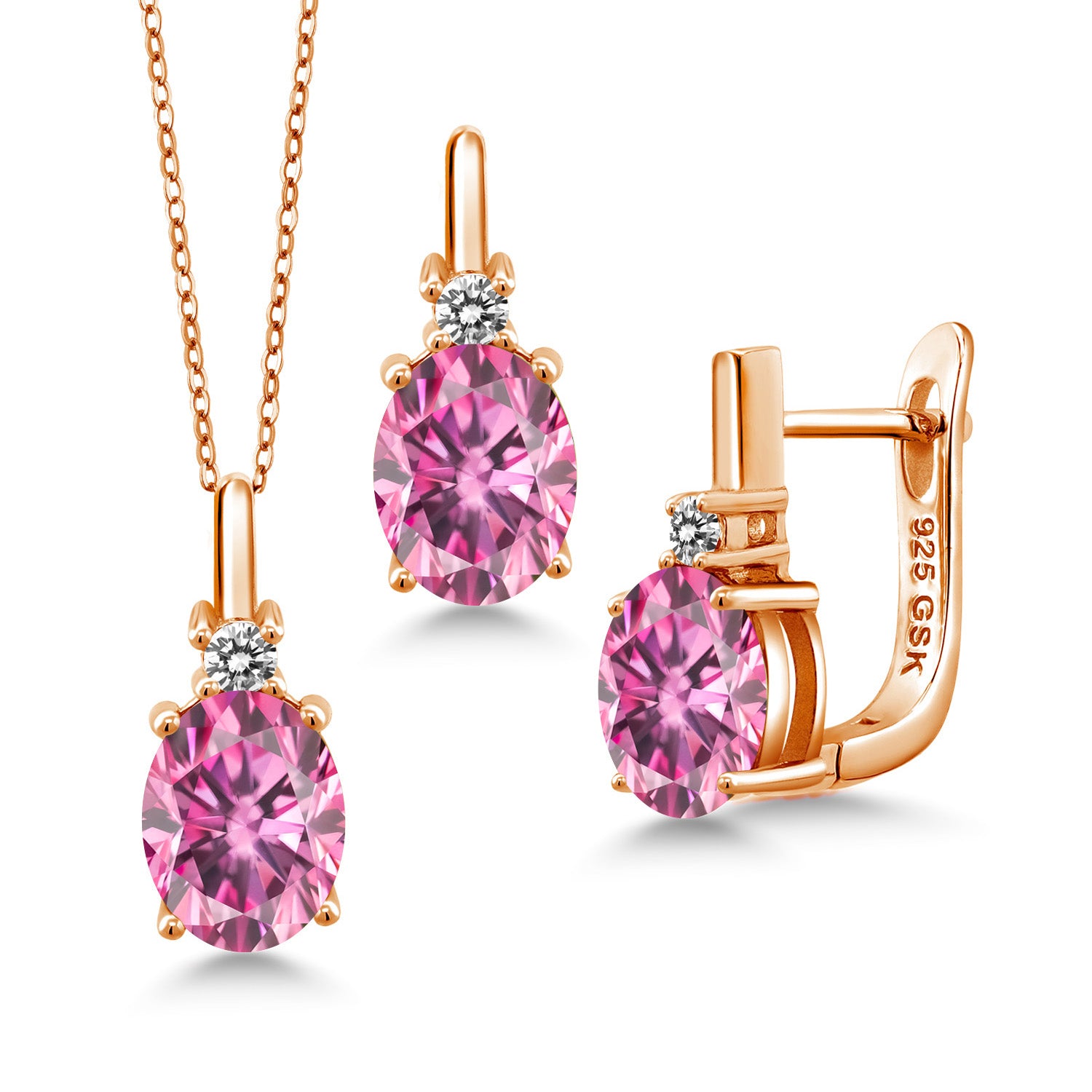 Pink Moissanite - April_Pendant Earrings Set in 925 Rose Gold Plated Silver