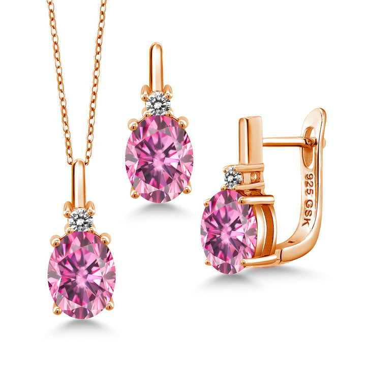 Pink Moissanite - April_Pendant Earrings Set in 925 Rose Gold Plated Silver