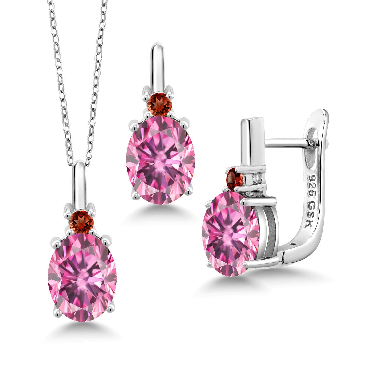Pink Moissanite - April_Pendant Earrings Set in 925 Sterling Silver