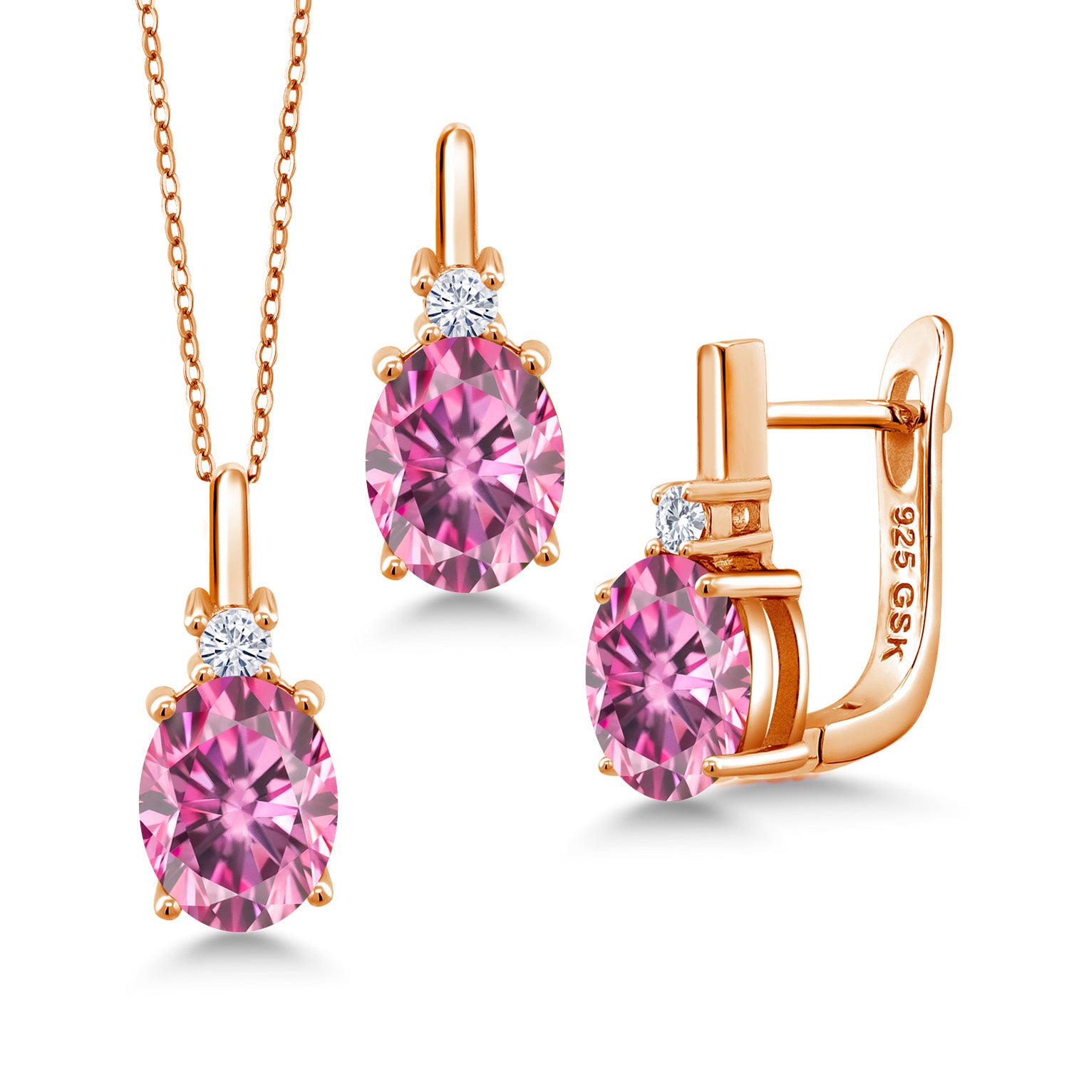 Pink Moissanite - April_Pendant Earrings Set in 925 Rose Gold Plated Silver