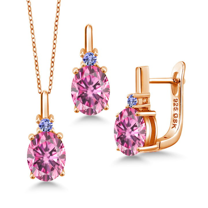 Pink Moissanite - April_Pendant Earrings Set in 925 Rose Gold Plated Silver