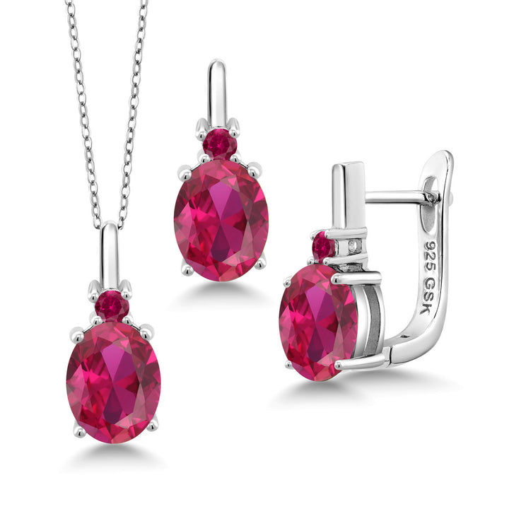 Created Ruby - July_Pendant Earrings Set in 925 Sterling Silver