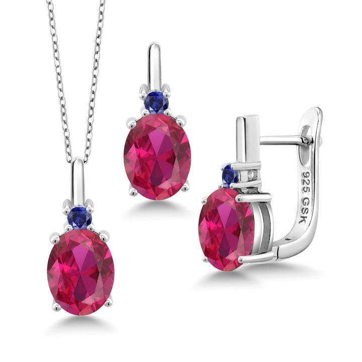 Created Ruby - July_Pendant Earrings Set in 925 Sterling Silver