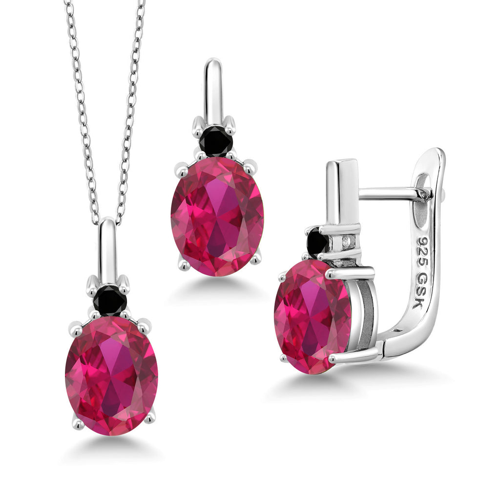 Created Ruby - July_Pendant Earrings Set in 925 Sterling Silver