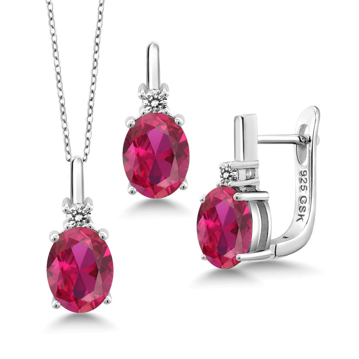 Created Ruby - July_Pendant Earrings Set in 925 Sterling Silver
