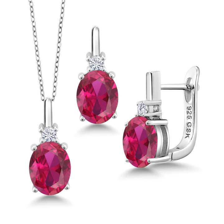 Created Ruby - July_Pendant Earrings Set in 925 Sterling Silver