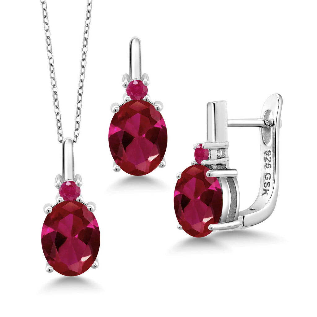 Created Ruby - July_Pendant Earrings Set in 925 Sterling Silver