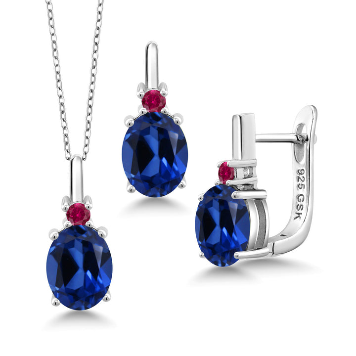 Blue Created Sapphire - September_Pendant Earrings Set in 925 Sterling Silver