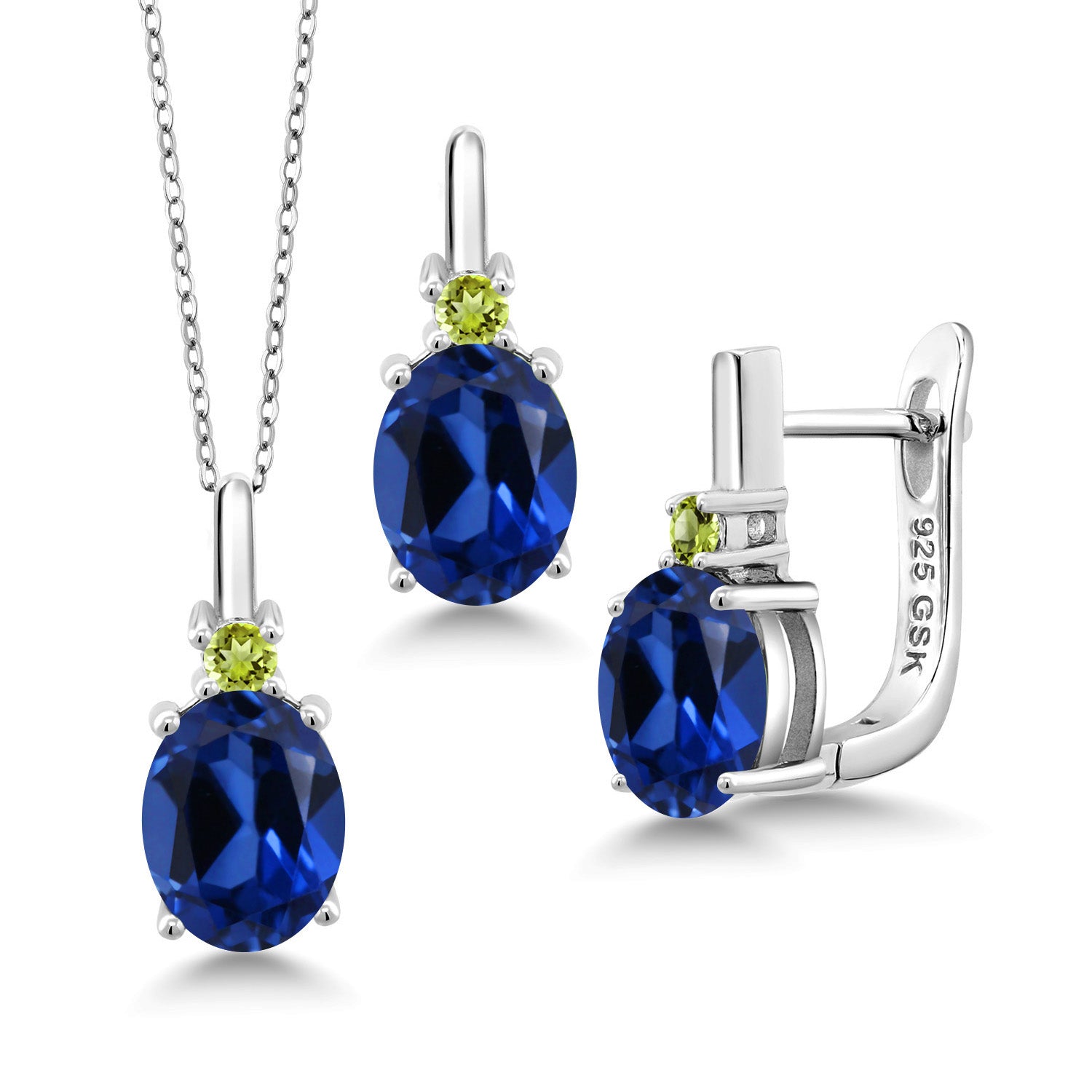 Blue Created Sapphire - September_Pendant Earrings Set in 925 Sterling Silver