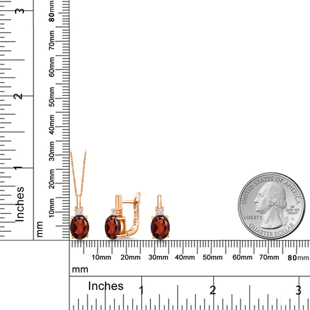 Garnet - January_Pendant Earrings Set in 925 Rose Gold Plated Silver
