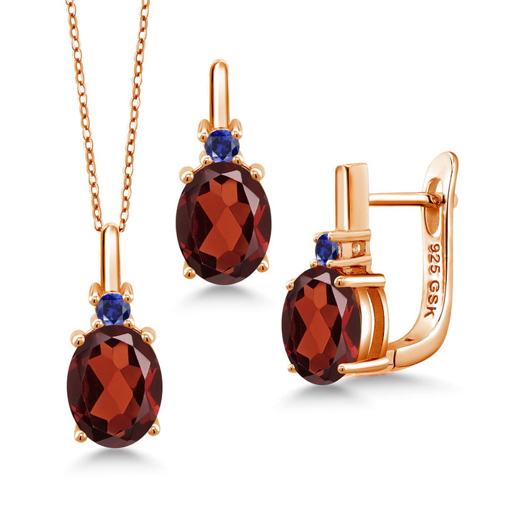 Garnet - January_Pendant Earrings Set in 925 Rose Gold Plated Silver