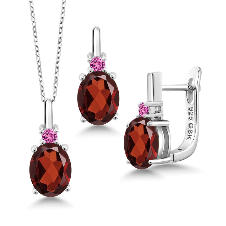 Garnet - January_Pendant Earrings Set in 925 Sterling Silver