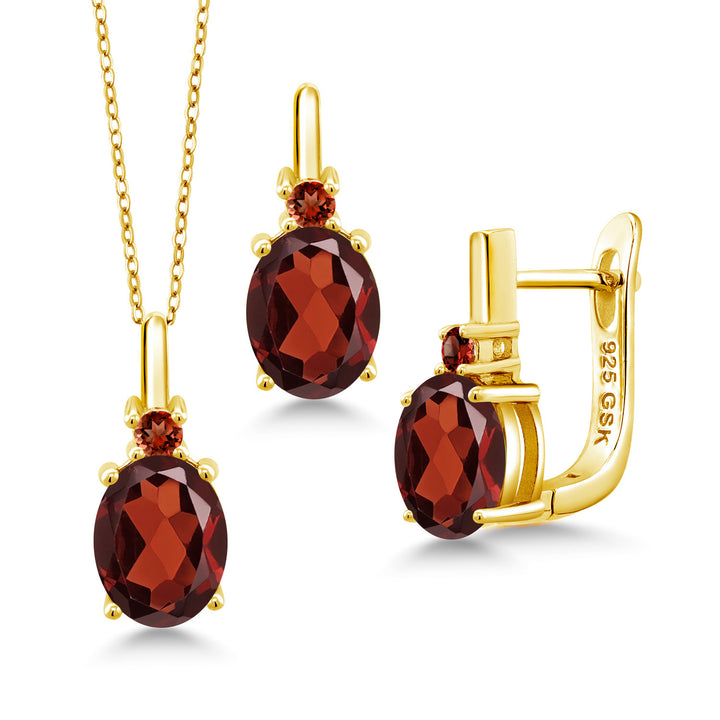 Garnet - January_Pendant Earrings Set in 925 Yellow Gold Plated Silver