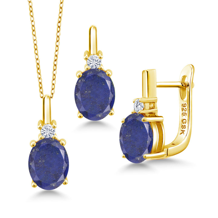 Blue Lapis_Pendant Earrings Set in 925 Yellow Gold Plated Silver