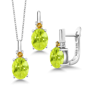 Lemon Quartz_Pendant Earrings Set in 925 Sterling Silver
