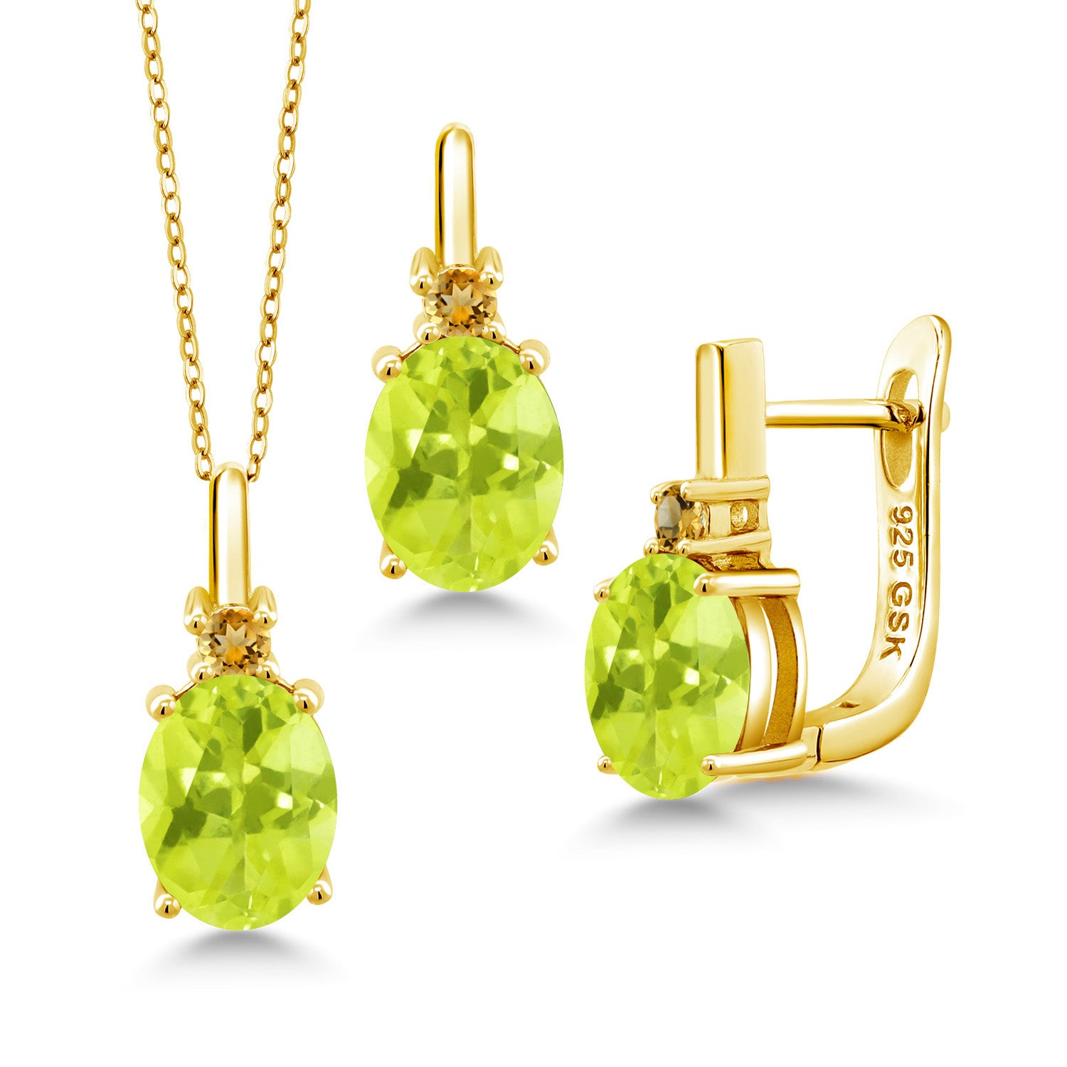 Lemon Quartz_Pendant Earrings Set in 925 Yellow Gold Plated Silver