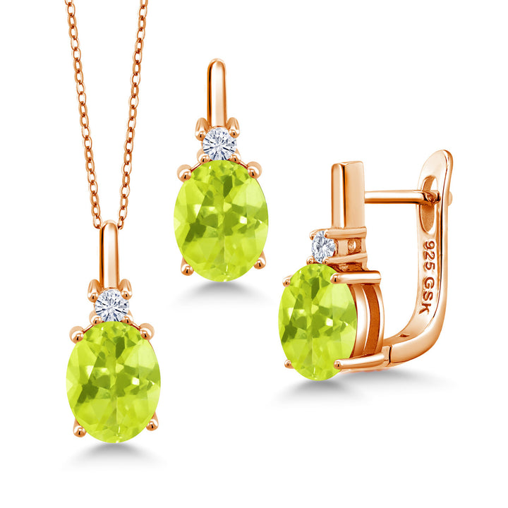 Lemon Quartz_Pendant Earrings Set in 925 Rose Gold Plated Silver