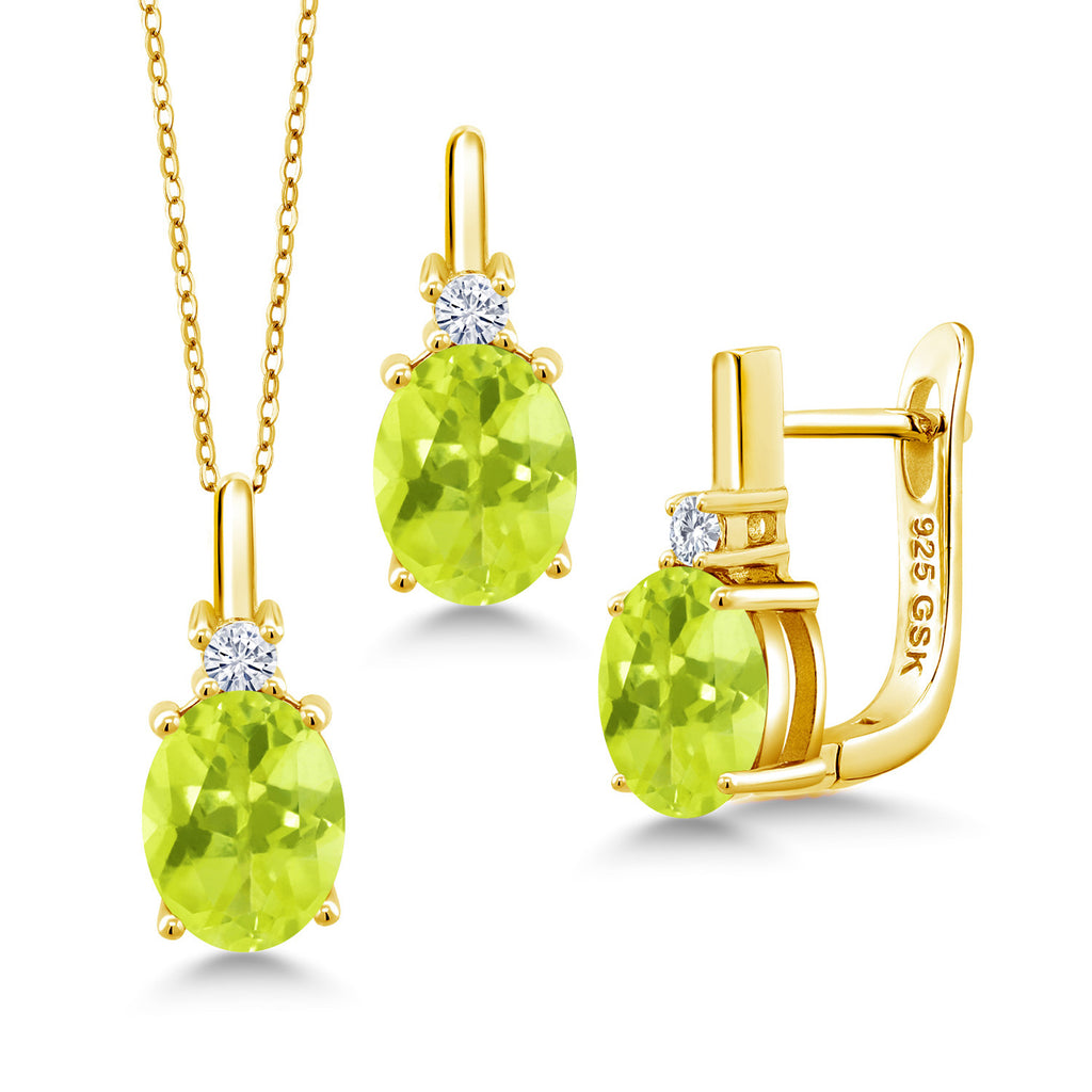Lemon Quartz_Pendant Earrings Set in 925 Yellow Gold Plated Silver