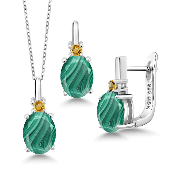 Malachite_Pendant Earrings Set in 925 Sterling Silver