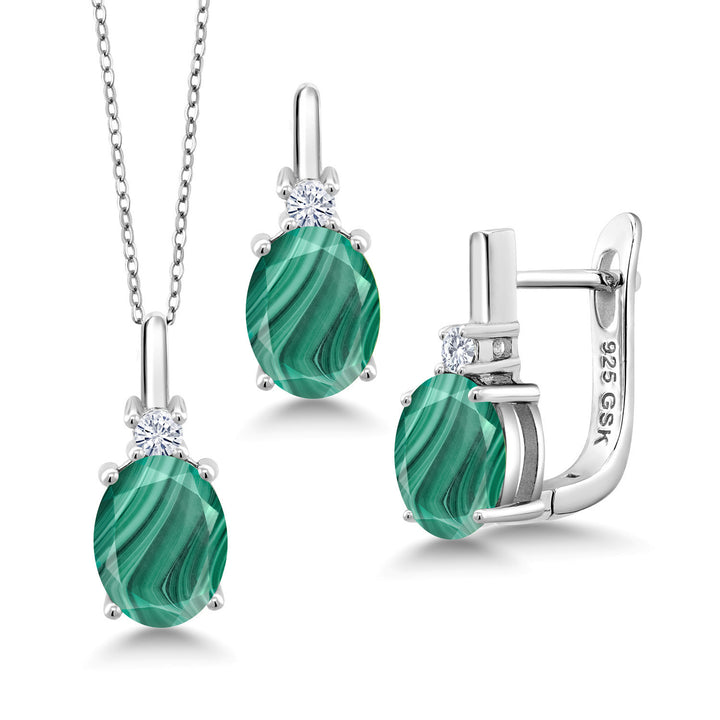 Malachite_Pendant Earrings Set in 925 Sterling Silver