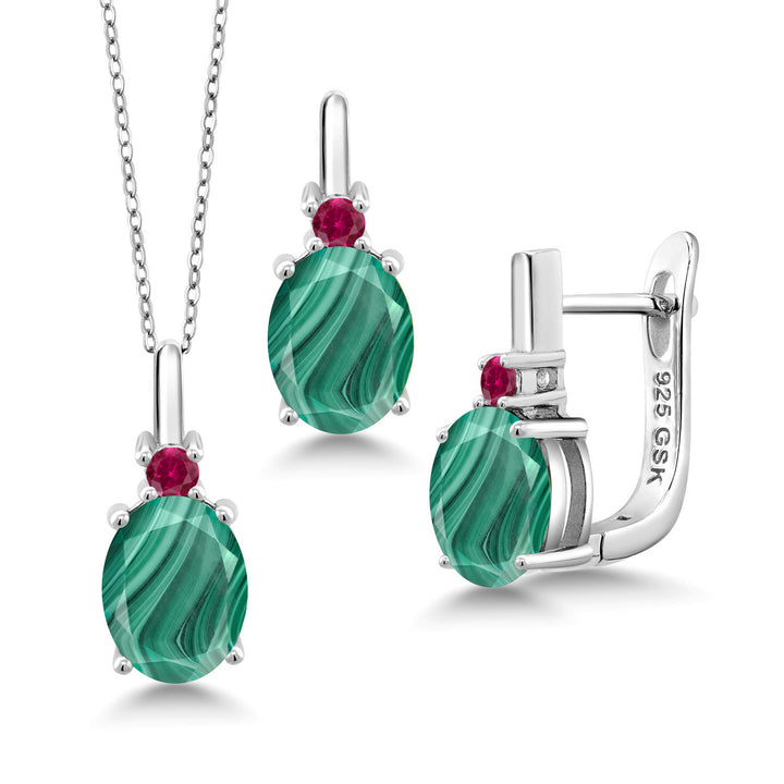 Malachite_Pendant Earrings Set in 925 Sterling Silver