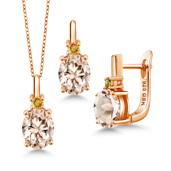 Morganite - October_Pendant Earrings Set in 925 Rose Gold Plated Silver