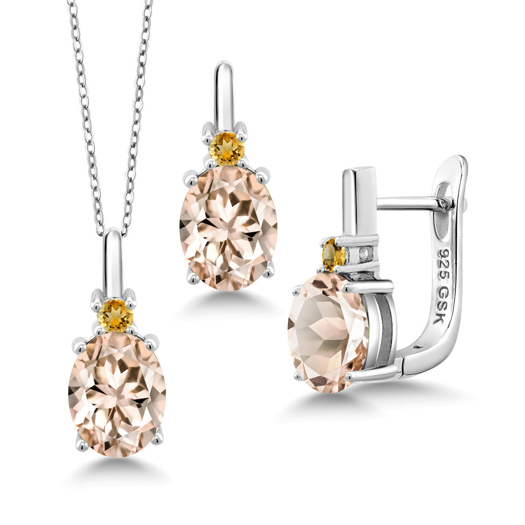 Morganite - October_Pendant Earrings Set in 925 Sterling Silver