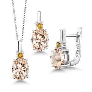 Morganite - October_Pendant Earrings Set in 925 Sterling Silver