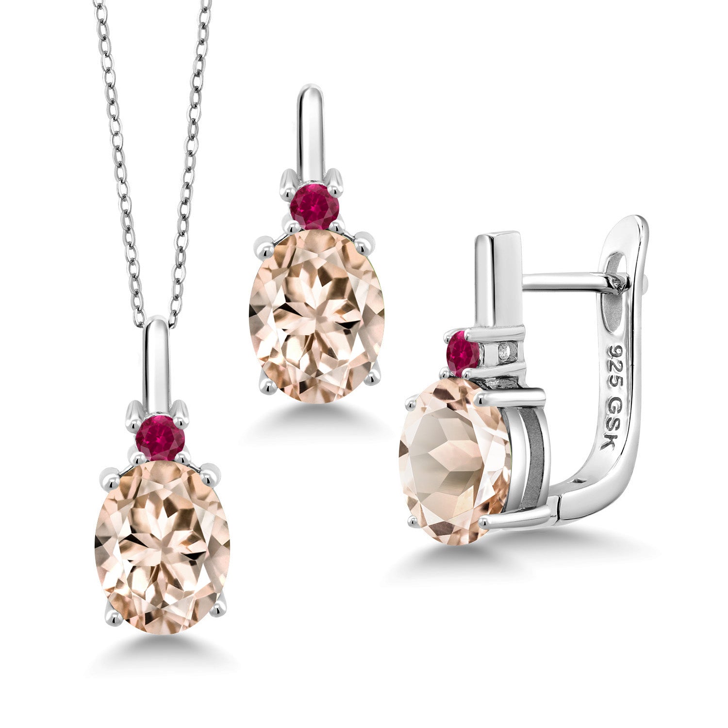 Morganite - October_Pendant Earrings Set in 925 Sterling Silver