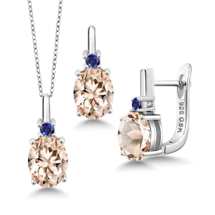 Morganite - October_Pendant Earrings Set in 925 Sterling Silver