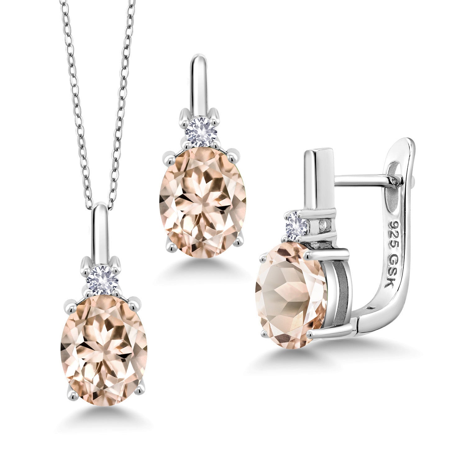 Morganite - October_Pendant Earrings Set in 925 Sterling Silver