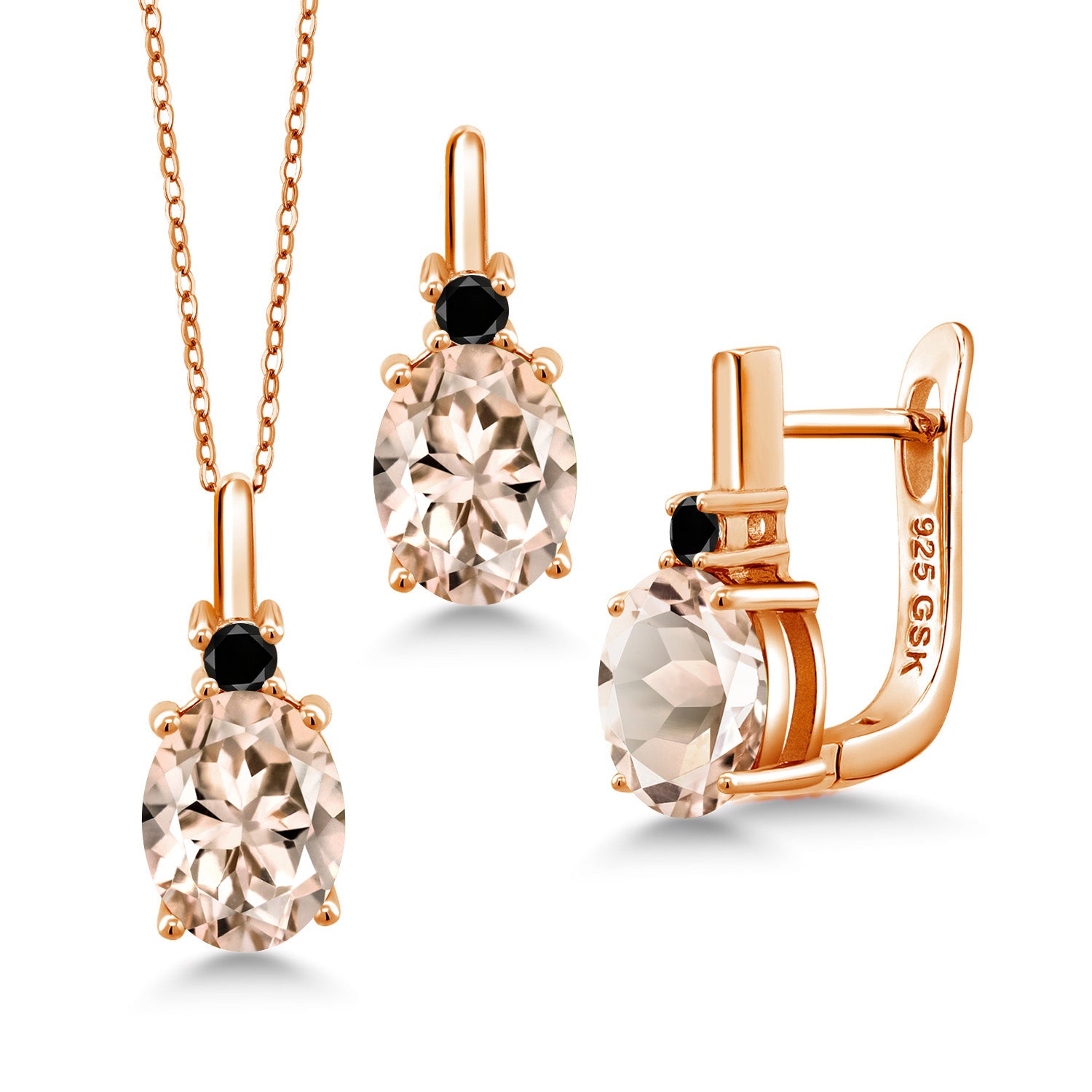 Morganite - October_Pendant Earrings Set in 925 Rose Gold Plated Silver