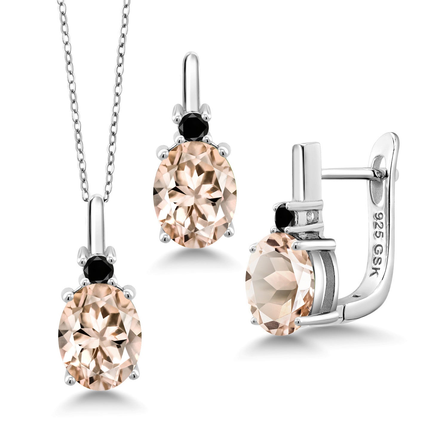 Morganite - October_Pendant Earrings Set in 925 Sterling Silver